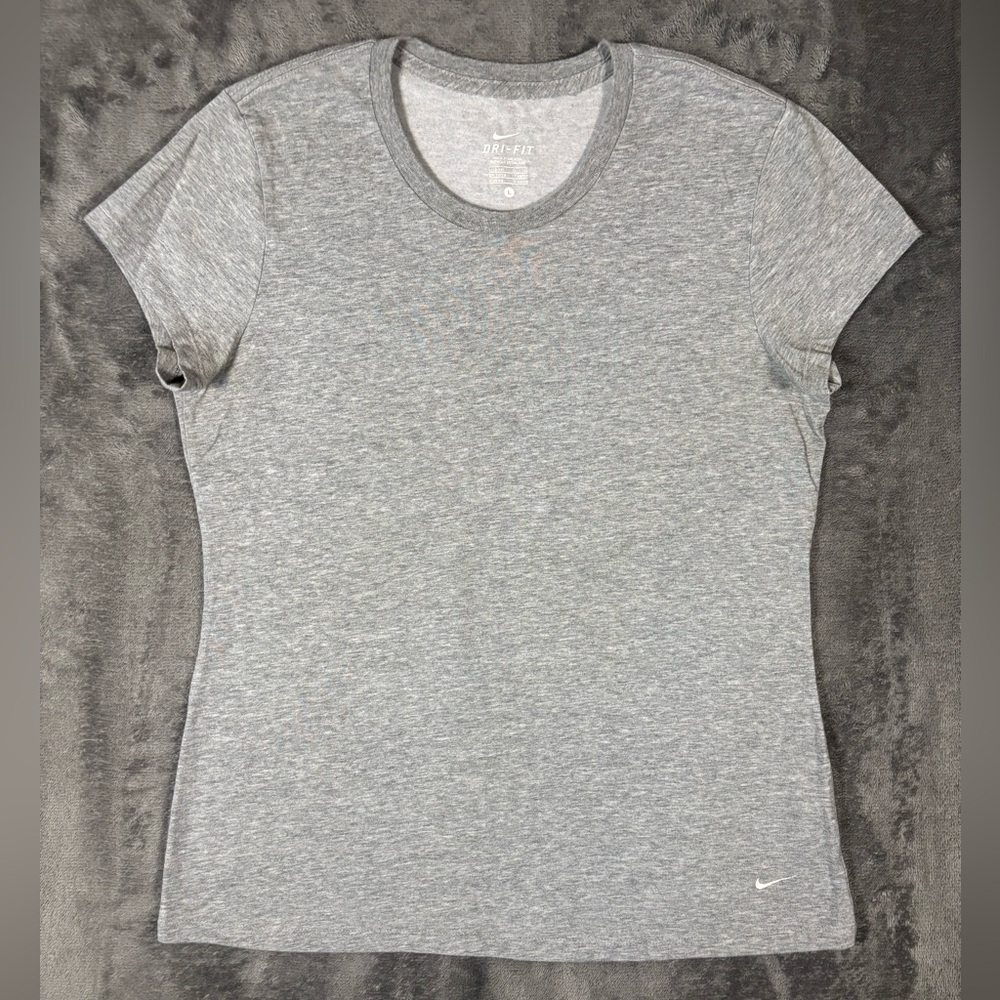 Nike Dri-FIT Womens Heather Gray Short Sleeve Training‎ T-Shirt Large
